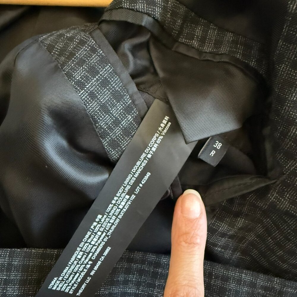 Theory Grey Suit Set In Charcoal Check Wool-Cotton - image 7